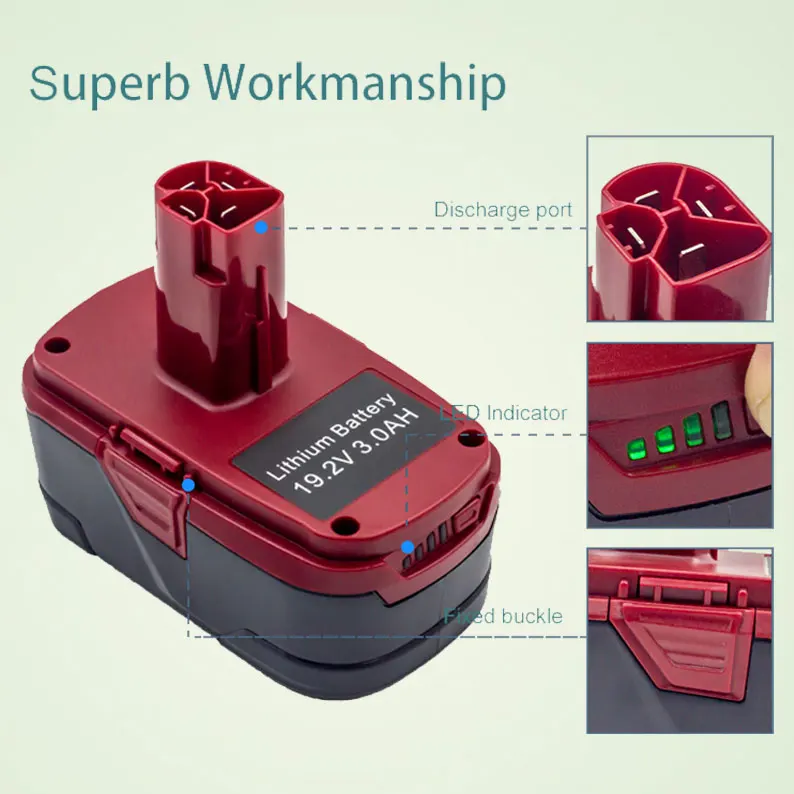 

19.2V 3000mAH Rechargeable Li-Ion Battery for Power Tools Craftsman JJY-CRA-130211004 130285003