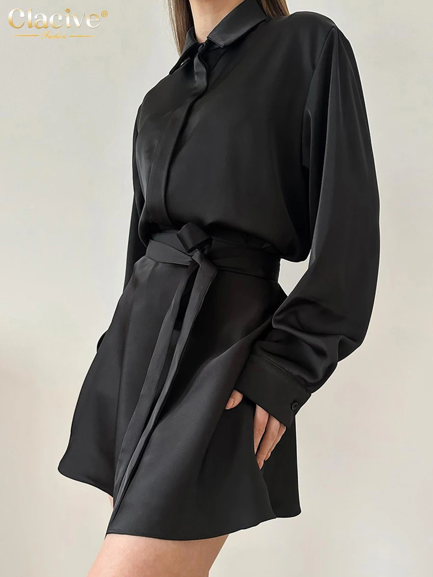 Clacive Fashion Свободный белый атласный комплект из 2 предметов Женский наряд 2025