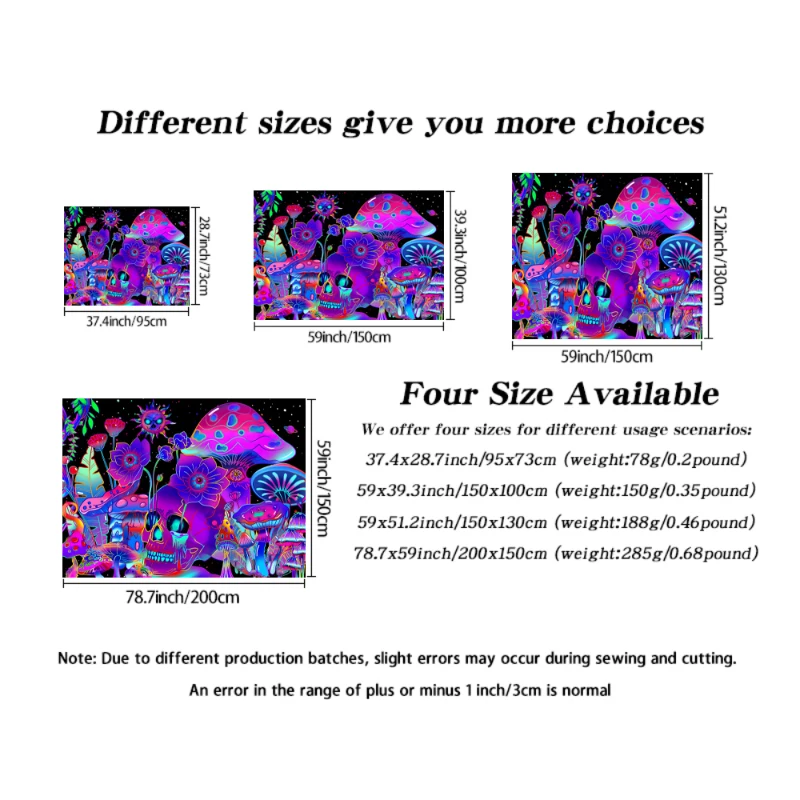 1 Шт. Флуоресцентные Гобелены Со Скелетом И Цветами Современный Стиль