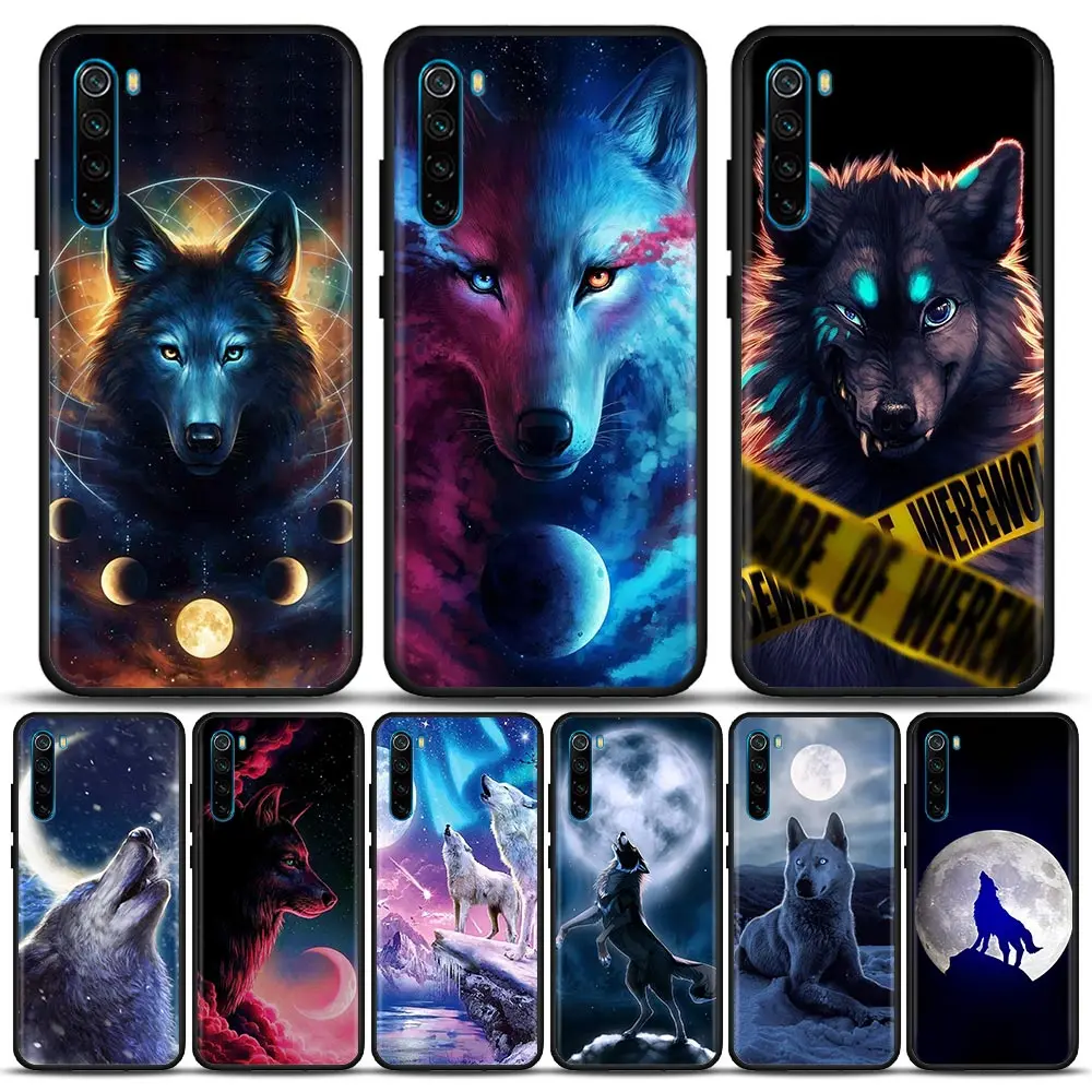 

Moon Wolf Howl Mobile Phone Shell for Redmi Note 10 11 11S 11E 7 8 8T 9 9S 9T Pro Plus 4G 5G Black Soft Silicone Case Cover Capa