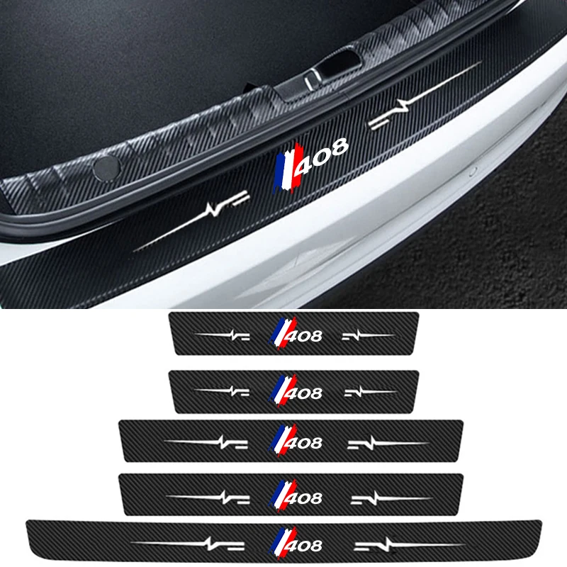 

Углеродное волокно для Peugeot 408 логотип двери автомобиля Наклейка на порог Защитная пленка для педали