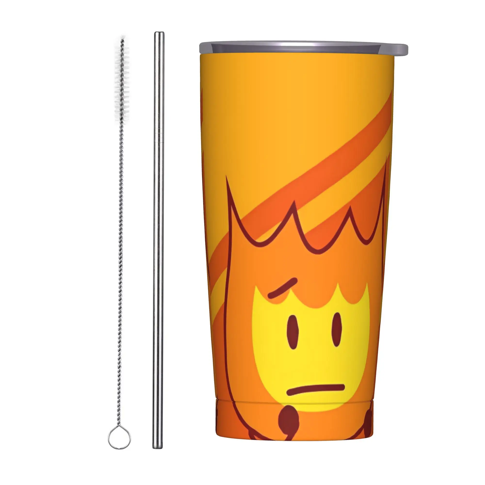 Фото Термокружка Bfdings Firey Cartoon Orange с вакуумной изоляцией, с крышкой и соломинкой, для смузи, чая, горячих и холодных напитков, 20 унций №1