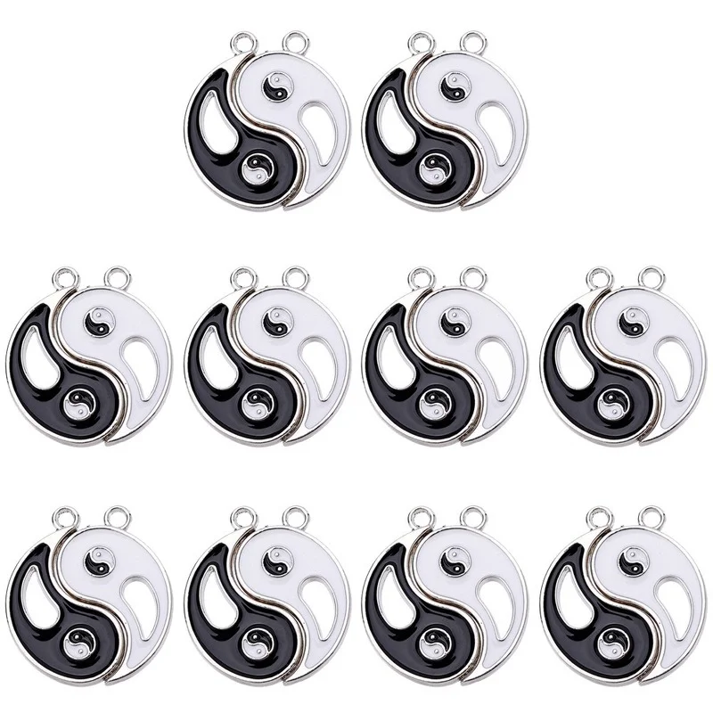 

10pcs Creative Enamel Tai Chi Alloy Charms Pendnat Black White Couple Necklace Bracelet Accessories for DIY Jewelry Making