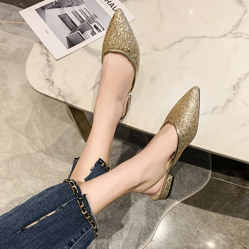 

Сандалии женские блестящие, простые туфли с ремешком на пятке, высокий каблук, выразительная обувь для вечеринки, свадьбы, лето