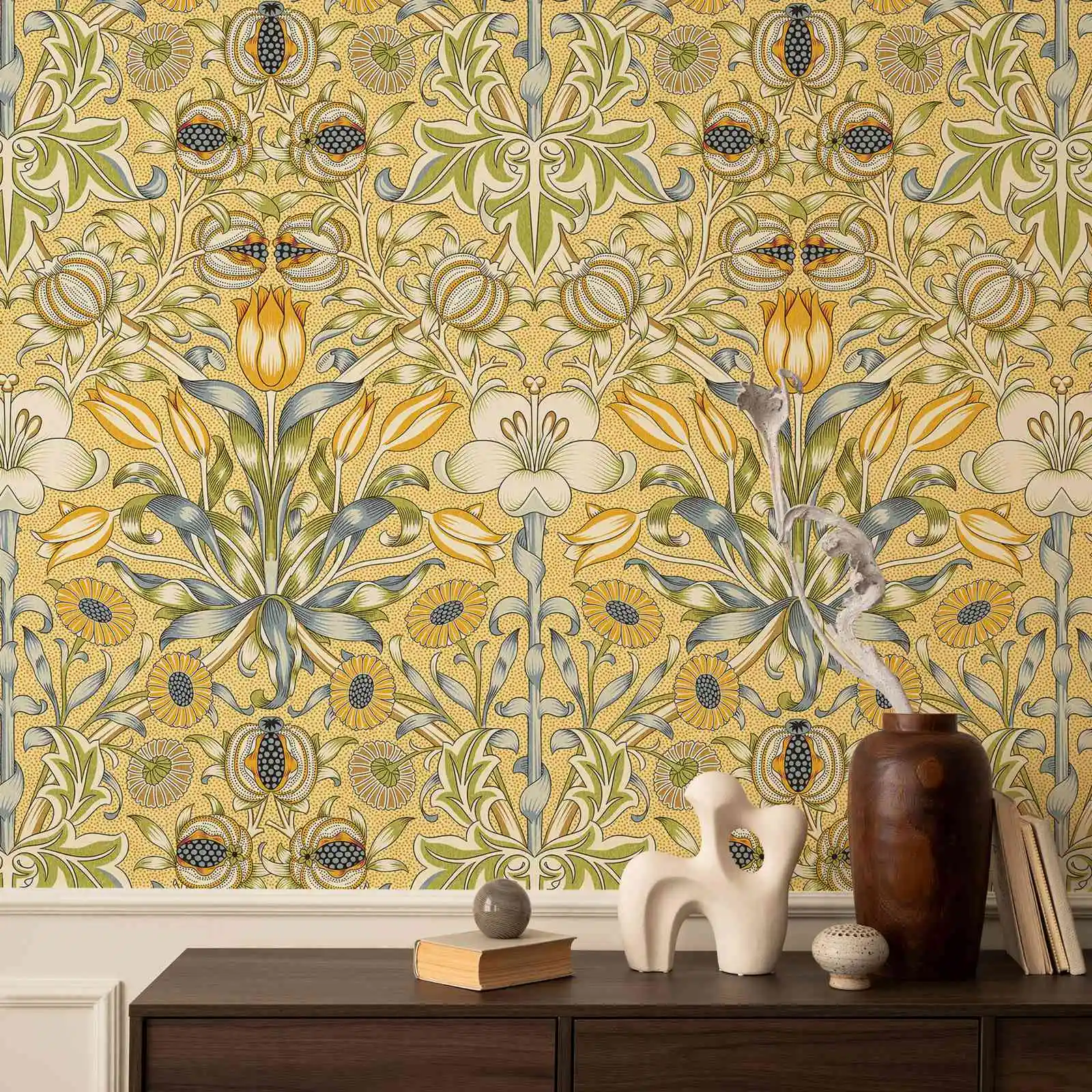 Бумажные обои Pizel&Wall Лилия и гранат, желтые