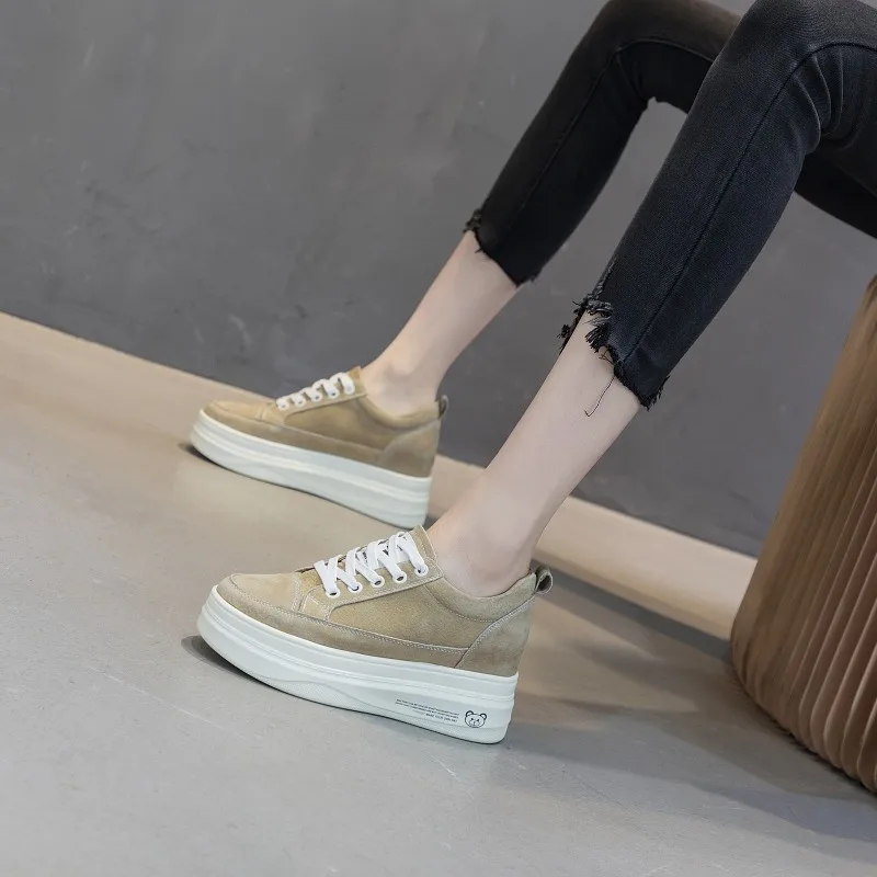 Hundreds Of Muffin Shoes 2023 Spring New Casual Sports Within The High Thick Bottom Frosted Leather Pop Tide Shoes