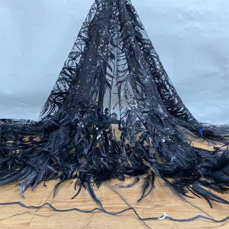 

Тканевая кружевная ткань с 3D перьями для платья JH55754