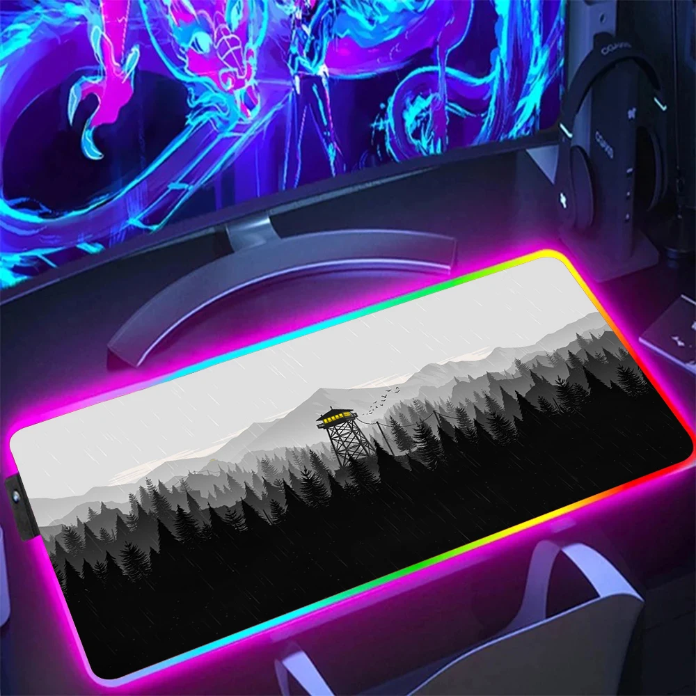 Большой коврик для мыши со светодиодной подсветкой игровой с рисунком леса и