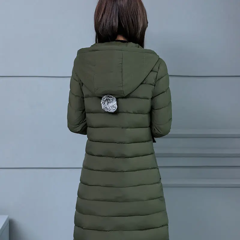 Korean Fashion Warn Down Parkas Women Hooded Winter Jacket Slim Down Cotton Long Coat Solid Casual Female Oversize Thick Outwear