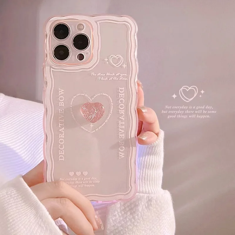 

Cute crystal pink 3d love heart pattern transparent case for iphone 13 12 mini 11 pro max xs max xr 7 8 plus soft silicone back