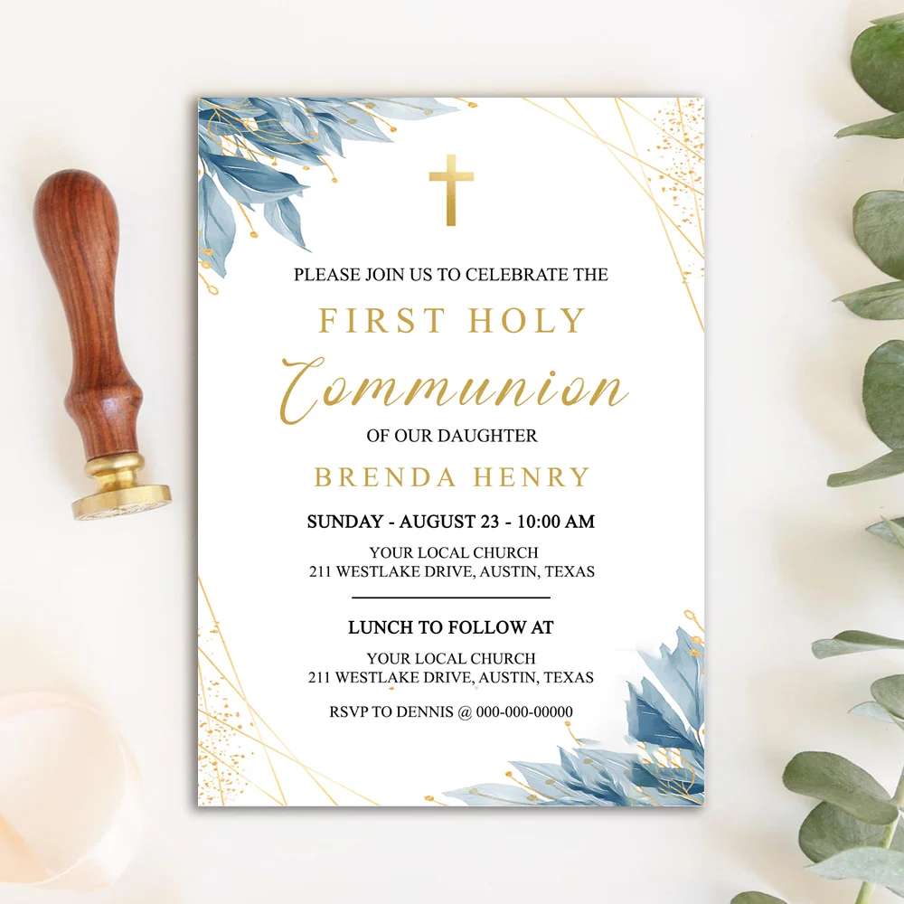 Персонализированная пригласительная карта на первое священное причастие для