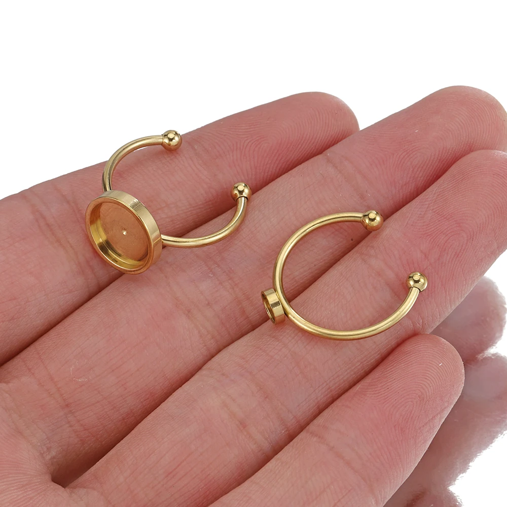 5Pcs Stainless Steel Cabochons Settings Blank Base Adjustable Ring Fit  8/10/12mm Glass Cameo Bezel DIY Jewelry Making Supplies