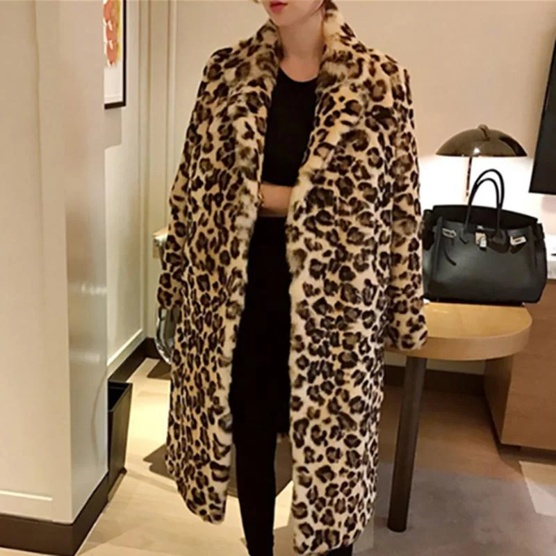 

Luxury Fashion Leopard Long Teddy Bear Jackets Coats Women 2022 Winter Thick Warm Outerwear Brand Fashion Faux Fur Coat Female