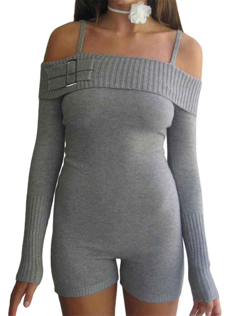 

Женский трикотажный комбинезон с длинным рукавом, с открытыми плечами