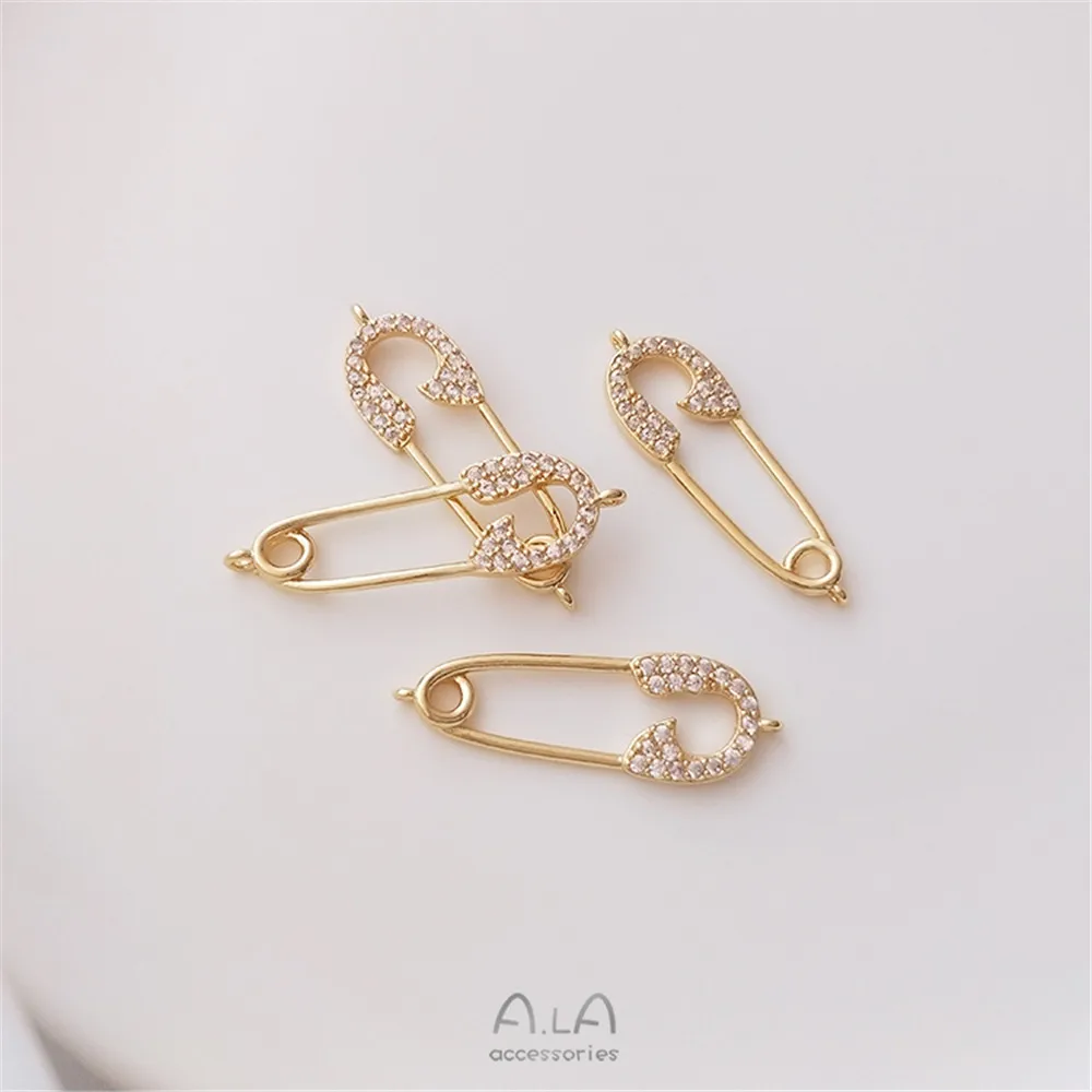 

1pcs 14K Gold Color Zircon pin shaped double hanging accessories manual DIY Bracelet Necklace Earring Jewelry Pendant