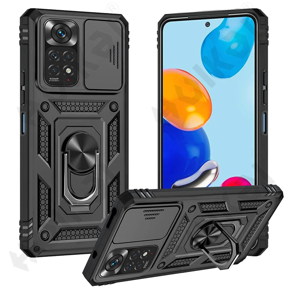 

HUIKAI Case For Redmi Note 11 Pro 11S Note 10 Xiaomi 12 Pro Poco X4 X3 M3 11T Slide Lens Camera Duty Armor Rugged Military Cover
