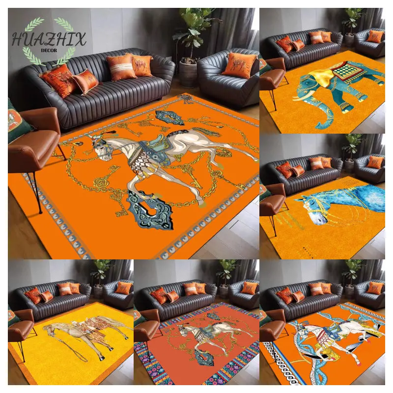 

Nordic Animal Horse Carpets Living Room Carpet Area Large Luxury Design Lounge Rug Orange Bedroom Rugs Modern Home Decor Mat