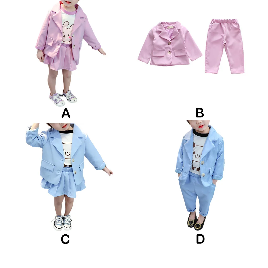 

Официальный костюм для девочек на церемонии с пуговицами спереди, весенний комплект одежды с отложным воротником, воздухопроницаемая одежда из полиэстера