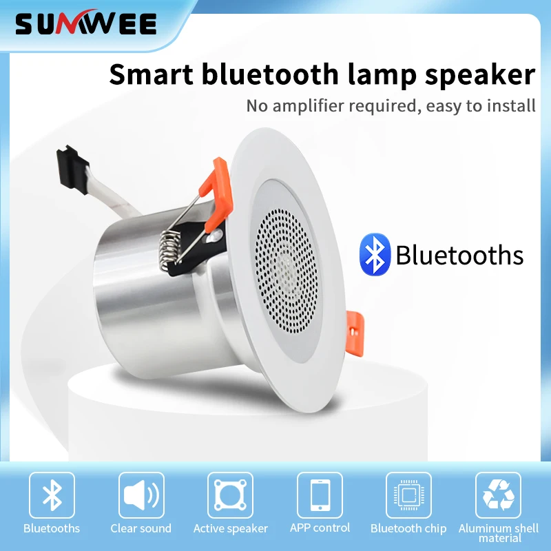 

Mini Bluetooth ceiling speaker LED Smart Music Background Dimmable Color Changing Wall Speaker Mobile APP Remote Control