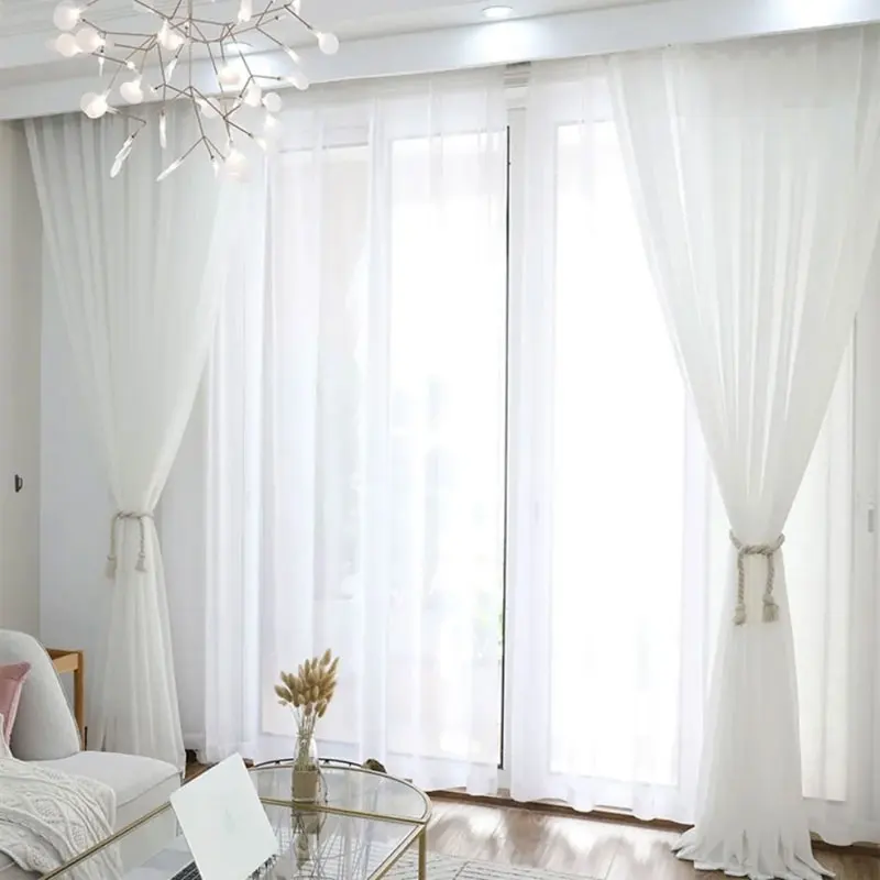 

White tulle curtains in modern bedroom living room, tulle voile organza fabric