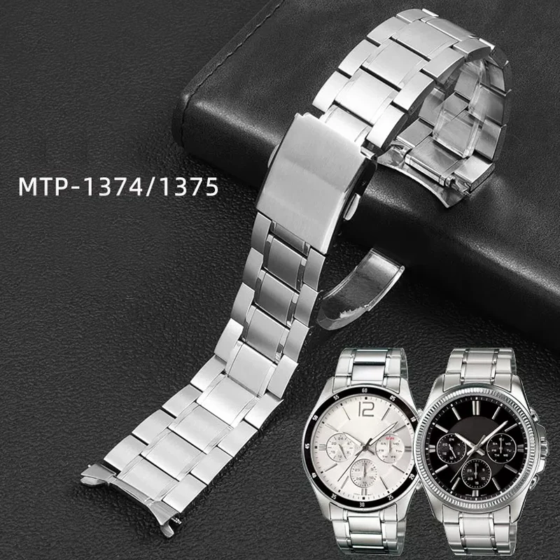 Фото Браслет для часов 22 мм, ремешок из нержавеющей стали для часов Casio, для моделей MDV106, MDV107, MTP 1375, MTP 5374, MTP1374, с раскладной застежкой. №1