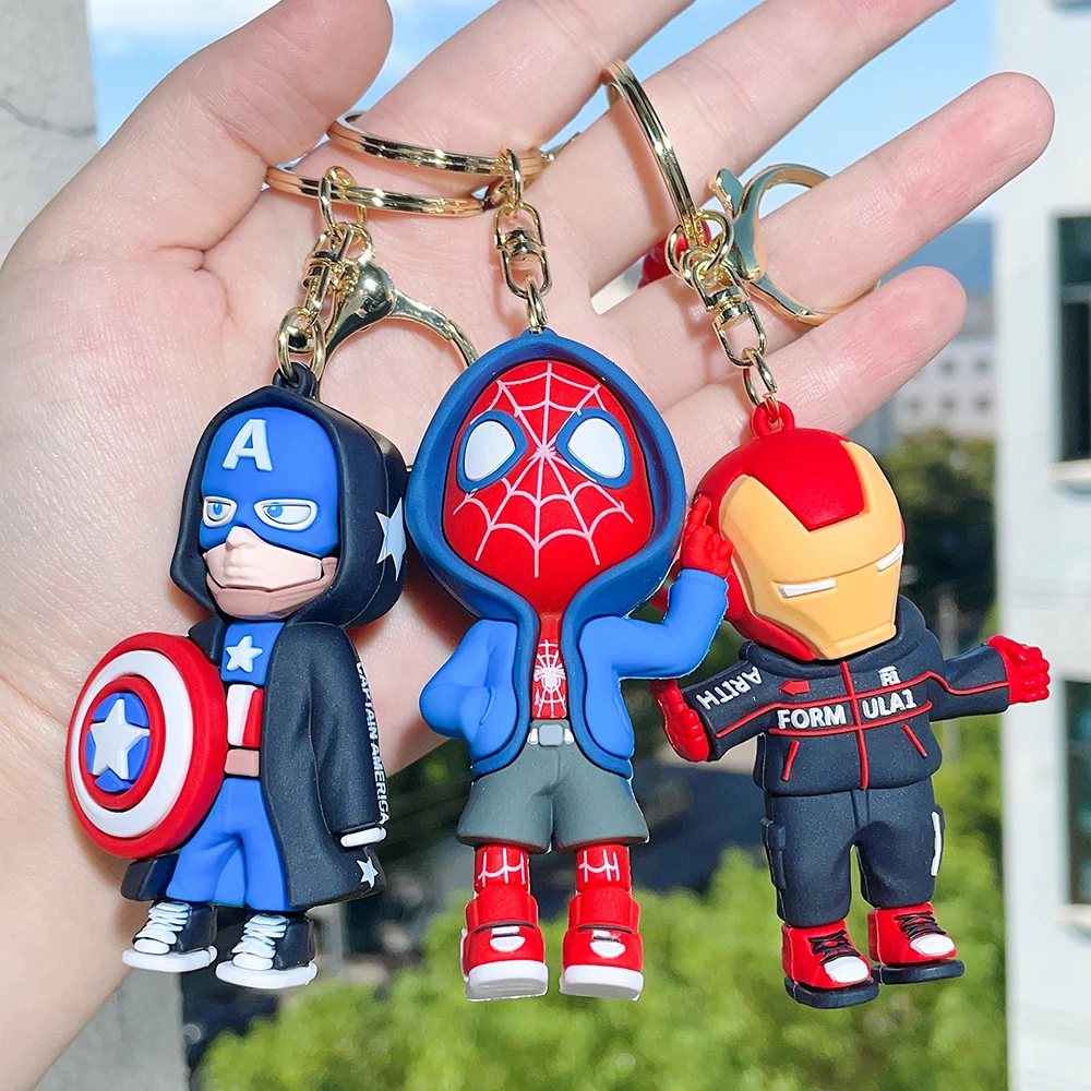 

Marvel Avengers Cartoon Captain Spider Man Silicone Keychain Ironman Hulk Deadpool Doll Keyring Bag Accessories Car Key Chain