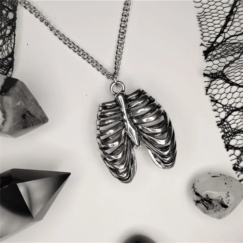 

Goth Rib Bone Cage Pendant Chain Necklace Skeleton Heart Punk Retro Charm Jewelry For Women Man Gift Accessoires