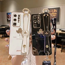 Crossbody Phone Holder Case for Infinix Note 11 12 Pro 11S 10 8i Hot 8 9 10 Play 11 Smart 6 5  Plating Maple Leaf Hand Band Case