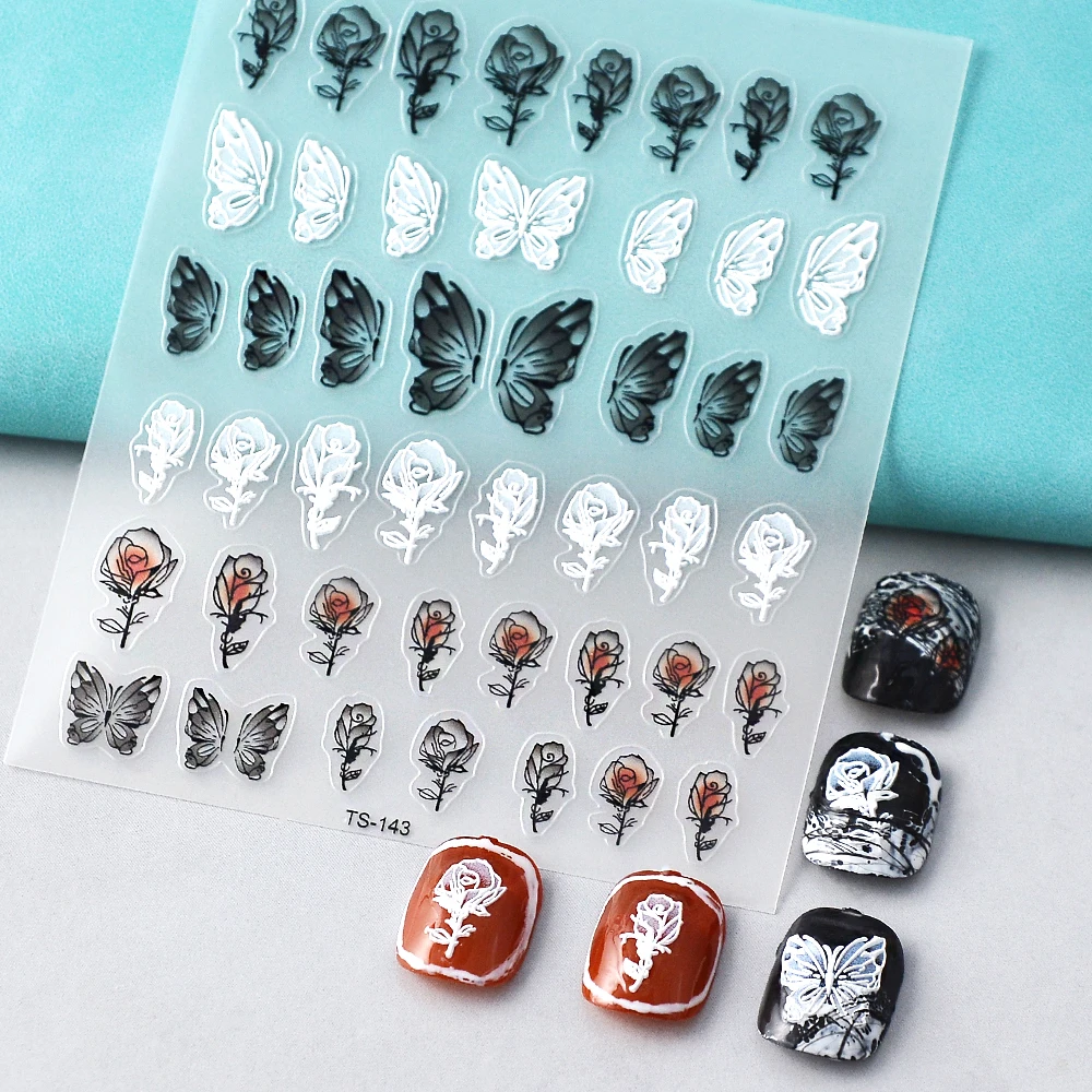 

Наклейки для ногтей 5D с изображением роз и крыльев, наклейки для татуировки ногтей, Слайдеры для дизайна ногтей, украшения для ногтей