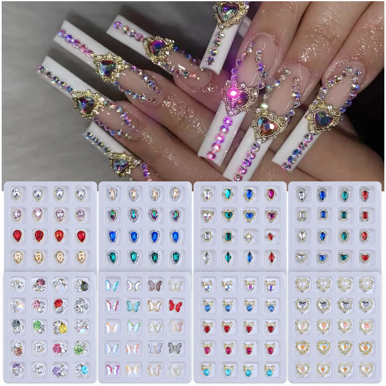 

20 Grids/Box Crystal Sparkling Glass Nails Diamond Symphony Love Butterfly Rhineston Diy Manicure Diamond Nail Art Charm Jewelry