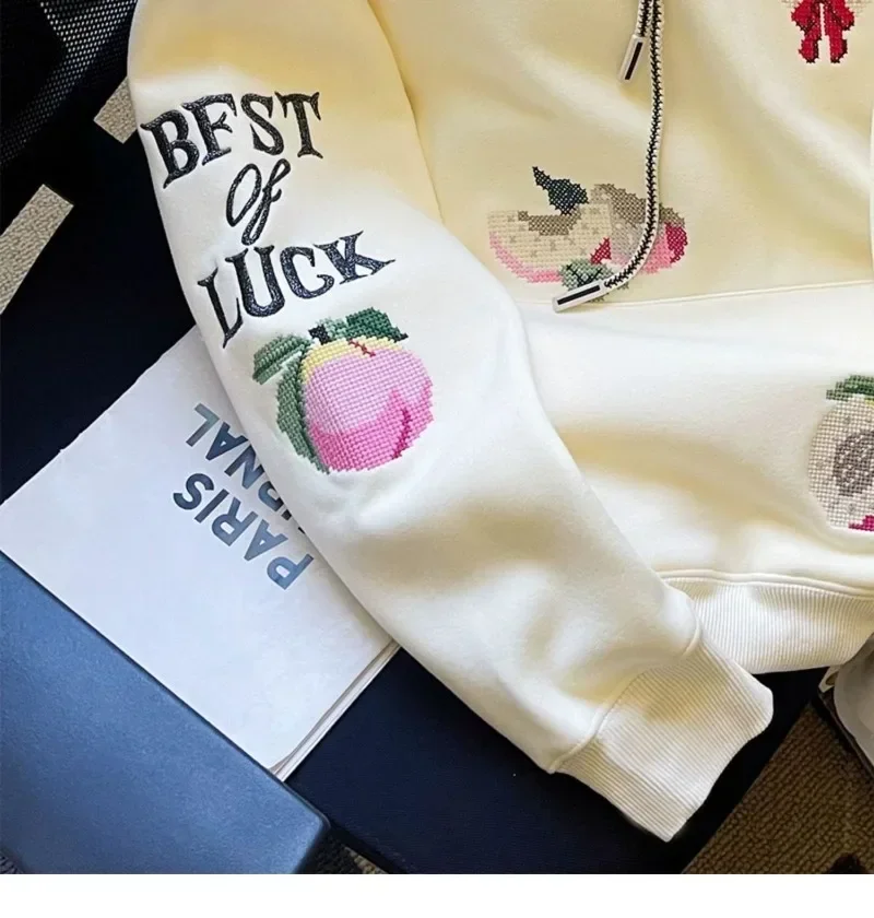 Свободные толстовки с абрикосовой персиковой вышивкой женские куртки уличная