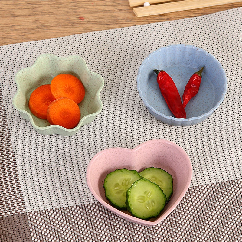 

Non-toxic Home Kitchen Wheat Straw Seasoning Dish Creative Plastic Round Pickle Small Dish Tableware Dipping Snack Dish Kitchen