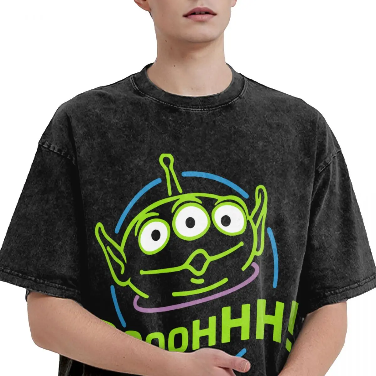 Промытая футболка Oooohhhhhh! Винтажная в стиле хип-хоп Alien уличная одежда с принтом