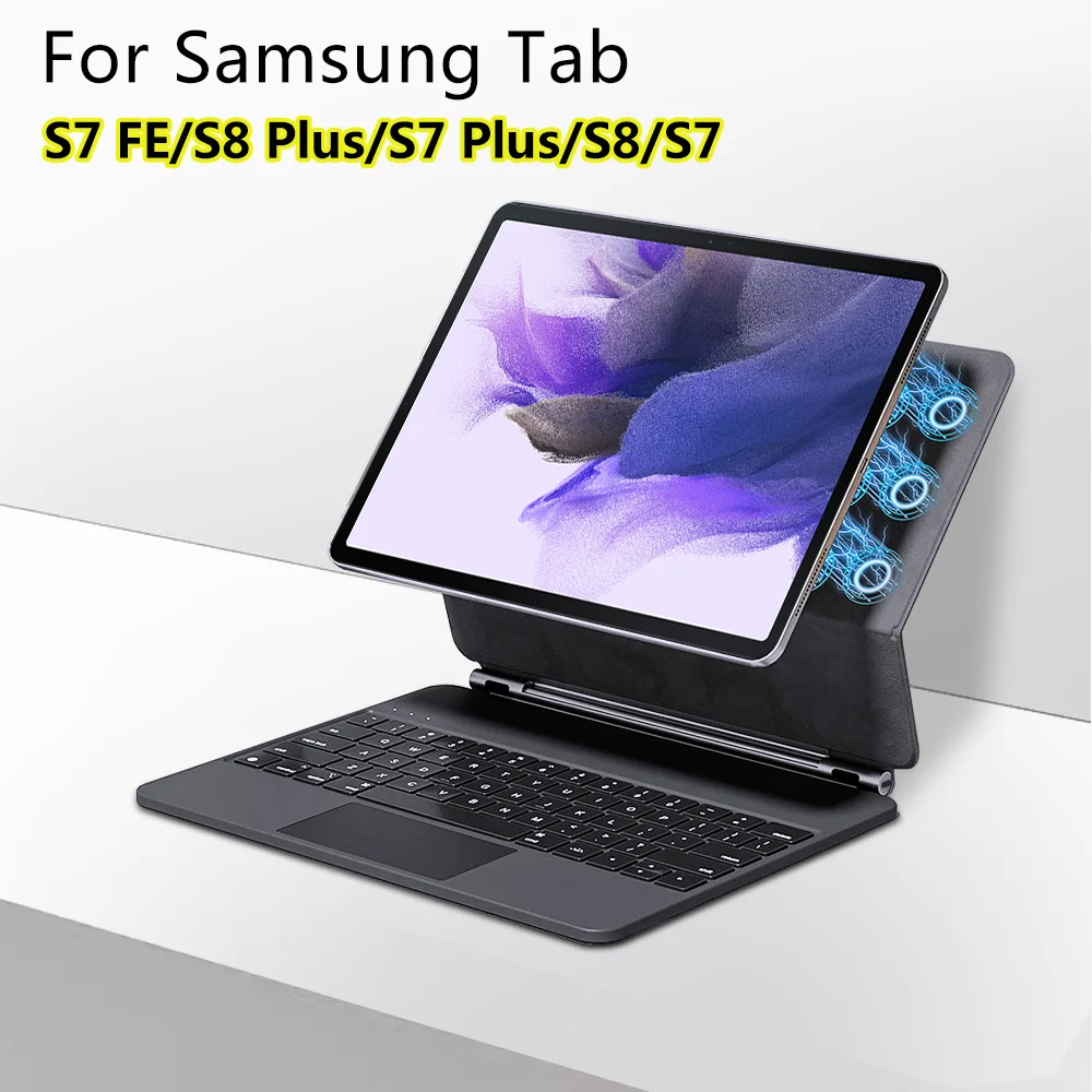 Чехол с магнитной клавиатурой для Samsung Galaxy Tab S7 FE S8 S7 Plus, чехол для планшета с беспроводным Bluetooth трекпадом, клавиатурой и подсветкой
