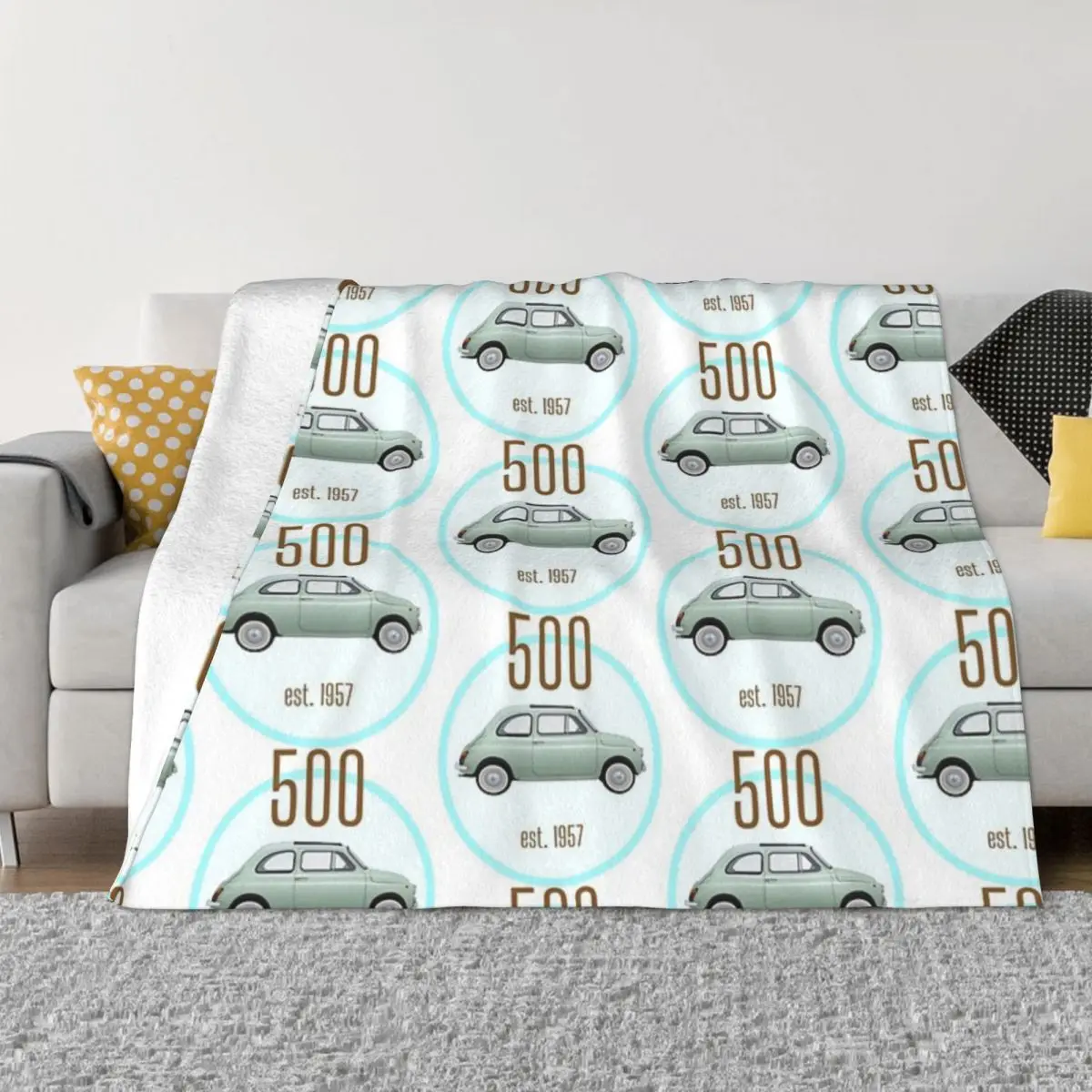 Винтажное одеяло Fiat 500 итальянский автомобиль круглая серая синяя конструкция