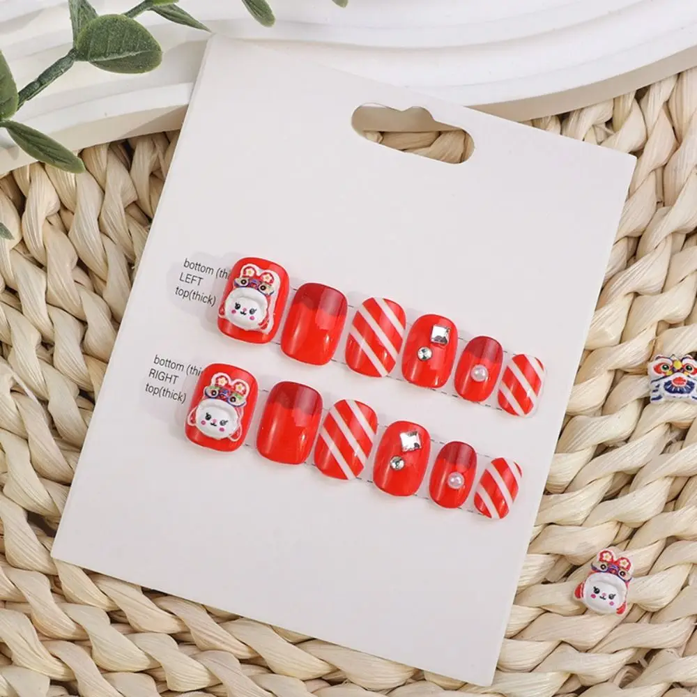 12 шт./компл. детские новогодние накладные ногти с изображением льва полное