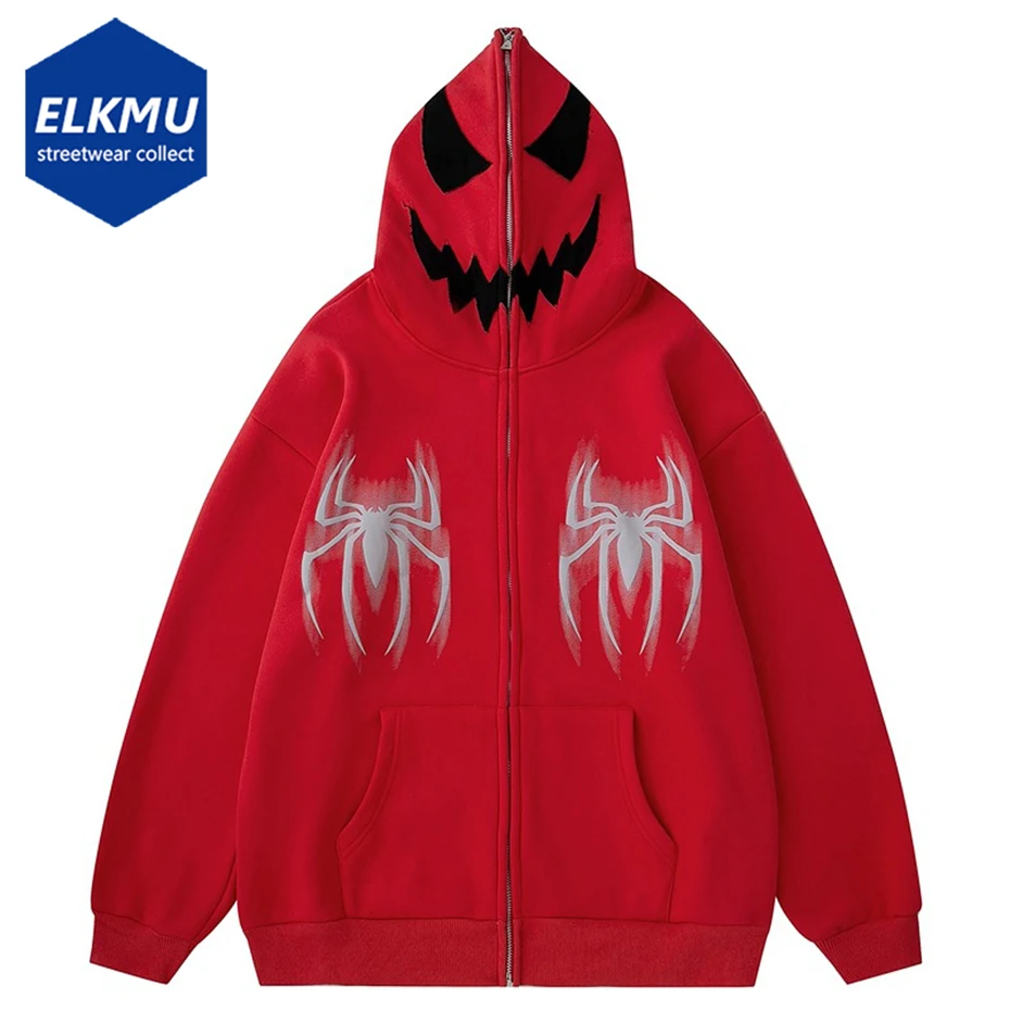 

Флисовая толстовка на молнии Y2K, толстовка с капюшоном в стиле хип-хоп, с графическим принтом и надписью «Паук», уличная одежда, куртки в стиле Харадзюку, 2023