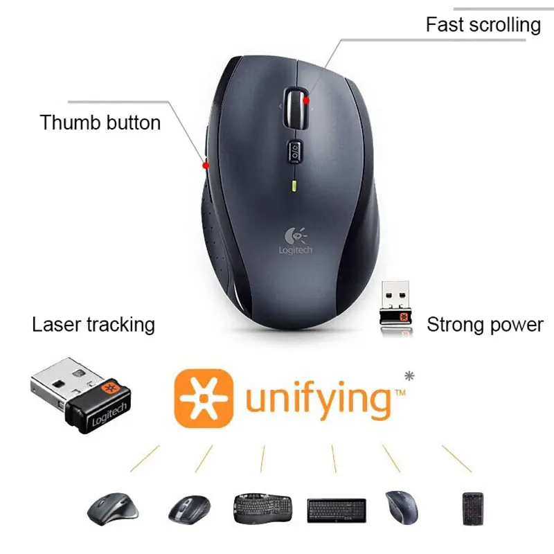 Мышь Logitech M705 Лазерная беспроводная 2 4 ГГц 1000 точек/дюйм для Windows 10/8/7 |