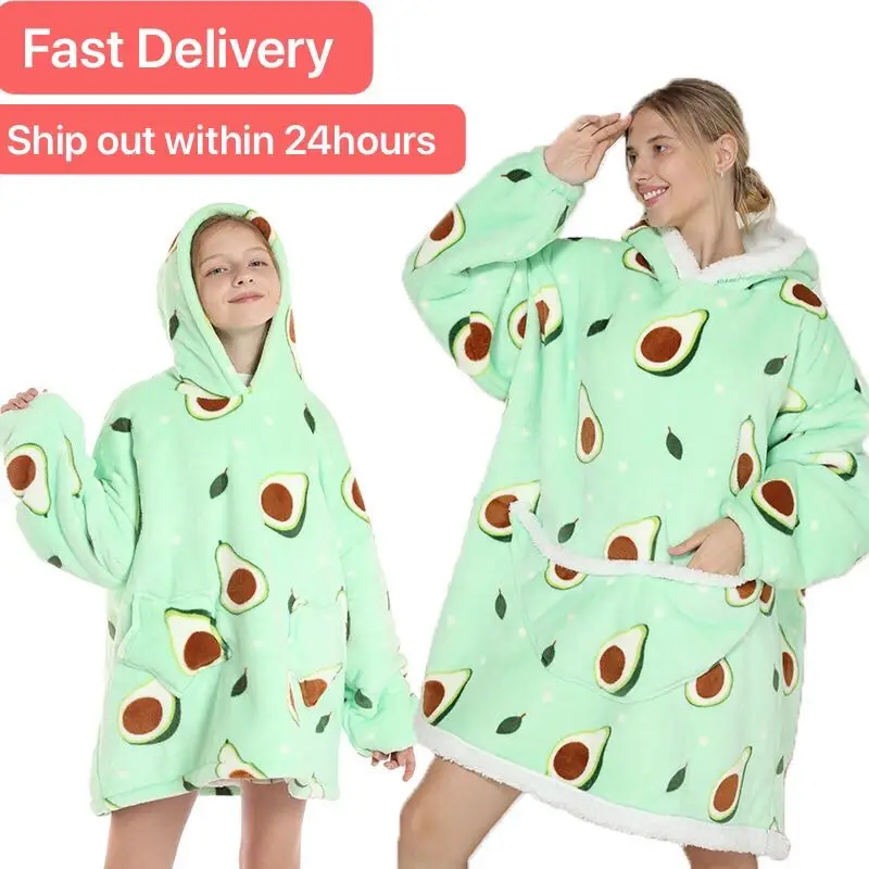 

Avocado Oversized Hoodie Blanket for Adult Child Wearable Blankets for Winter Warm Outdoor Hoody Sweatshirt Manta Koc For Gift