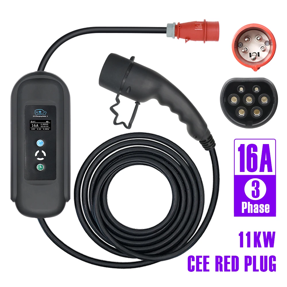 

Portable EVSE Charging Ev Charger 11kw Type 2 16A 3P IEC 62196-2 CEE Plug Station Evse Charger Electric Vehicle Car Charger