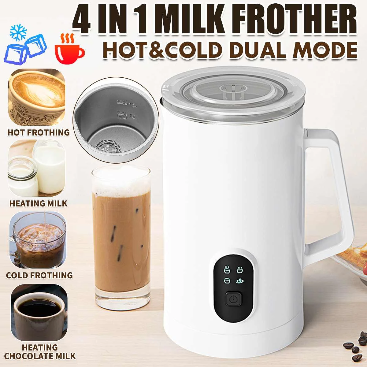 

New 4 in 1 Milk Frother Frothing Foamer Fully automatic Milk Warmer Cold/Hot Latte Cappuccino Chocolate Foam Maker for Coffee