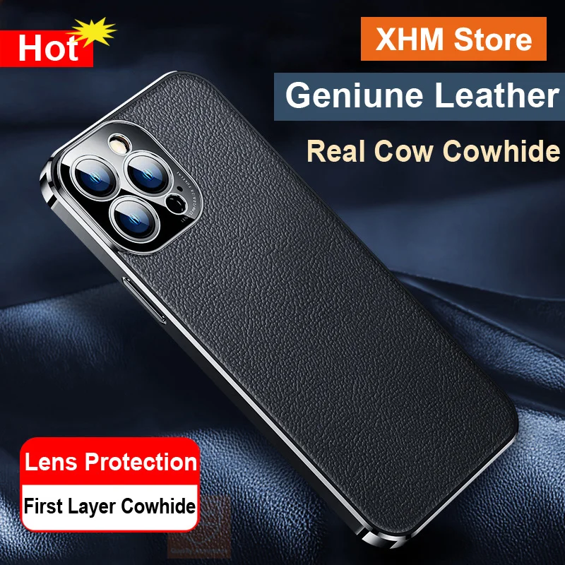 

Real Cow Geniune Leather Case For iPhone 14 13 Pro Max Plus Corium Case For iPhone 14 Pro Max 13 12 Mini Cover Bumper