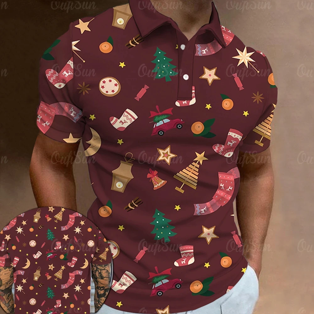 

Рубашка-поло мужская на пуговицах, Рождественский пуловер, Топ оверсайз с коротким рукавом, одежда на осень