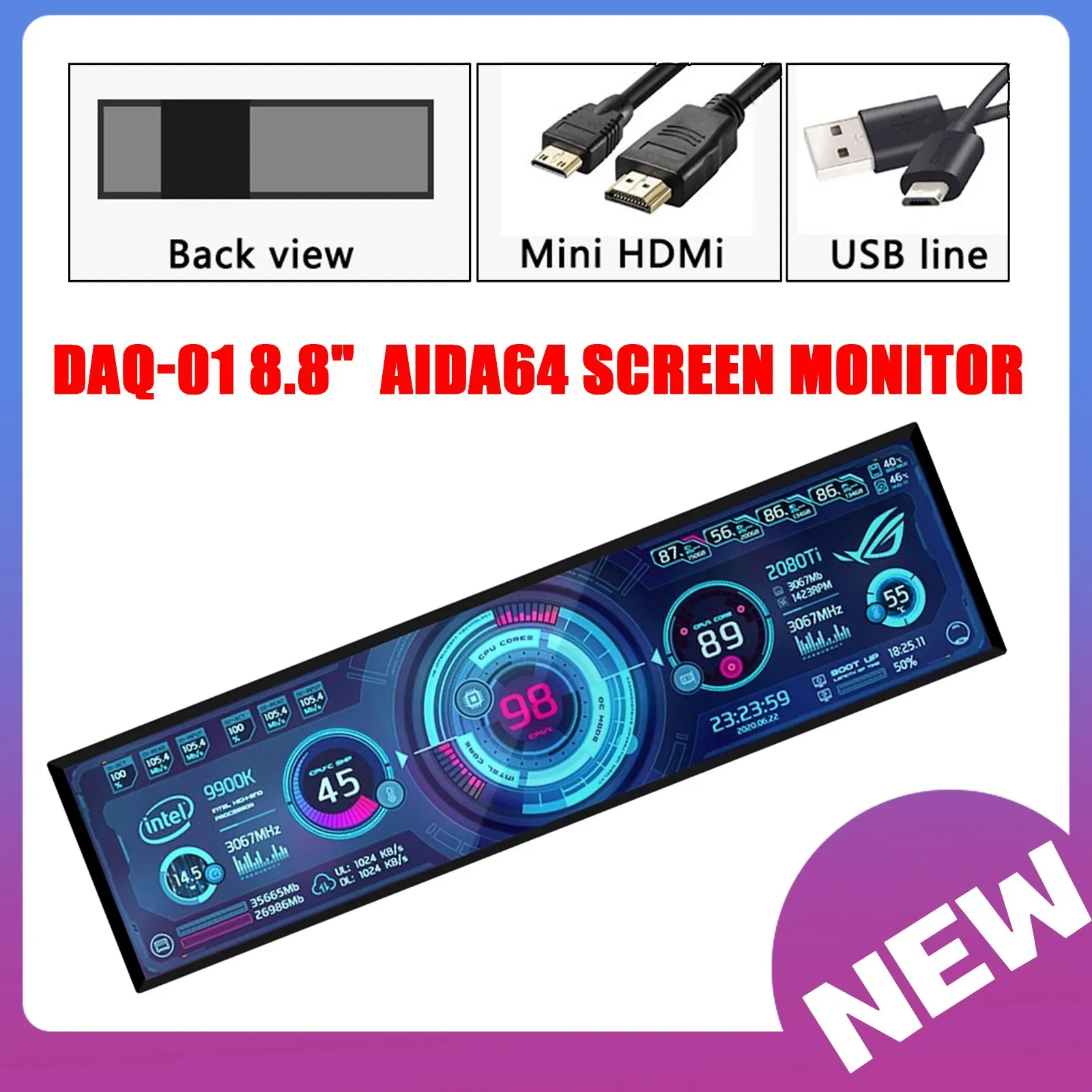 

8.8" 1920x480 AIDA64 Display Monitor PC Hardware Temperature Monitoring Computer Monitor Secondary Screen
