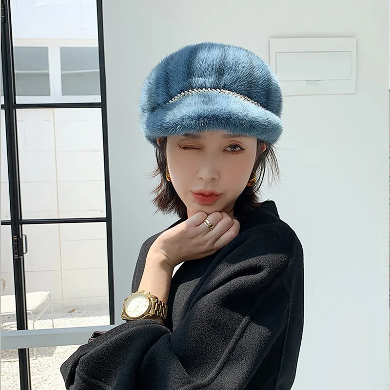 Зимние меховые шапки для женщин стильная теплая натуральная цельная норковая