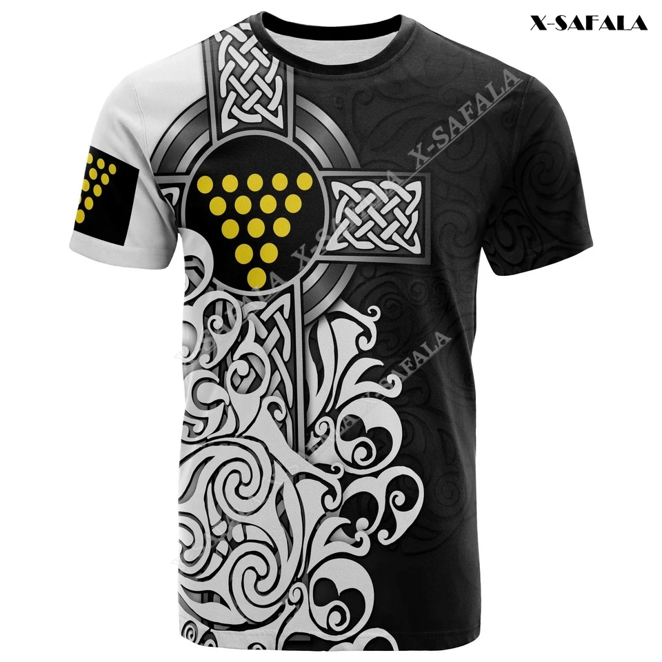 

England Cornwall Celtic Cross Falg Rugby 3D Full Print High Quality Milk Fiber Baby-Skin-Feeling T-shirt Round Neck Men Tops