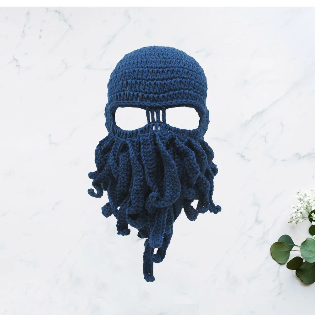 Peculiar Handmade Funny Octopus Hat Squid Knitted Mask Crochet Gift for Stage Performance (Blue Circumference 585cm)