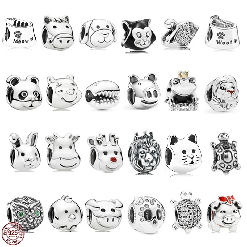 

2023 New 925 sterling silver cute animal series beads cat rabbit elk lion king beads fit original Pandora bracelet DIY jewelry