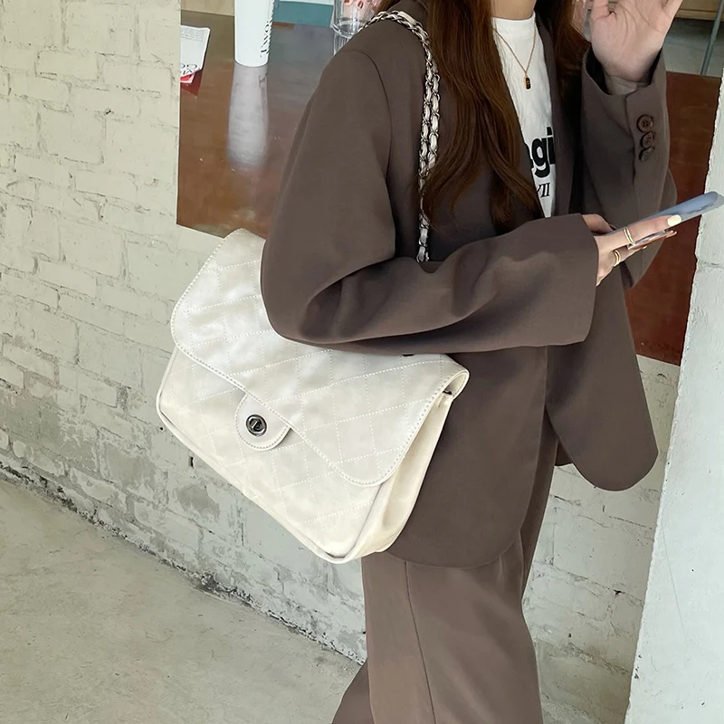Chain Strap Crossbody Bags For Women Fashion Designer Handbags Female Messenger Bags Plaid Pu Leather Women Chain Shoulder Bag