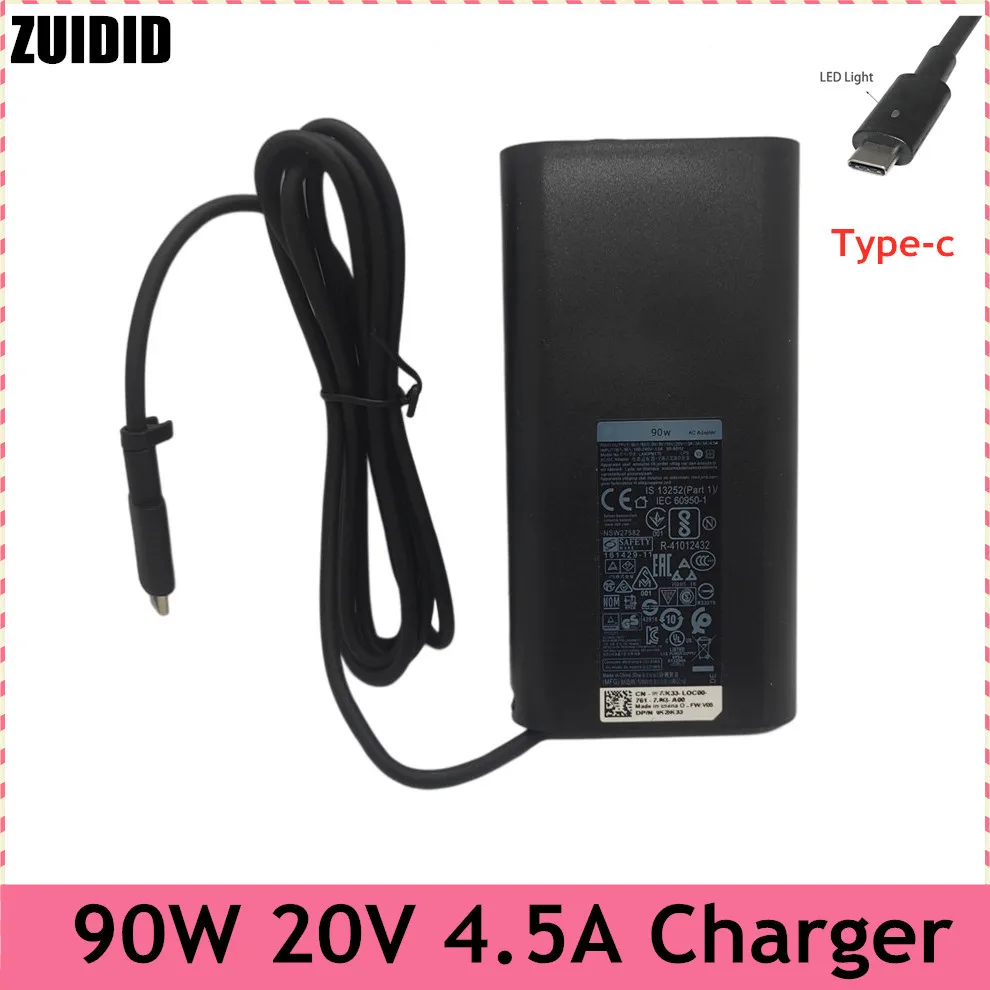 20V 4.5A 90W USB Type C AC Adapter Laptop Charger for Latitude 5280 XPS15-9560 9500 7590 XPS17 9700 M7520 LA90PM170 Power Supply |